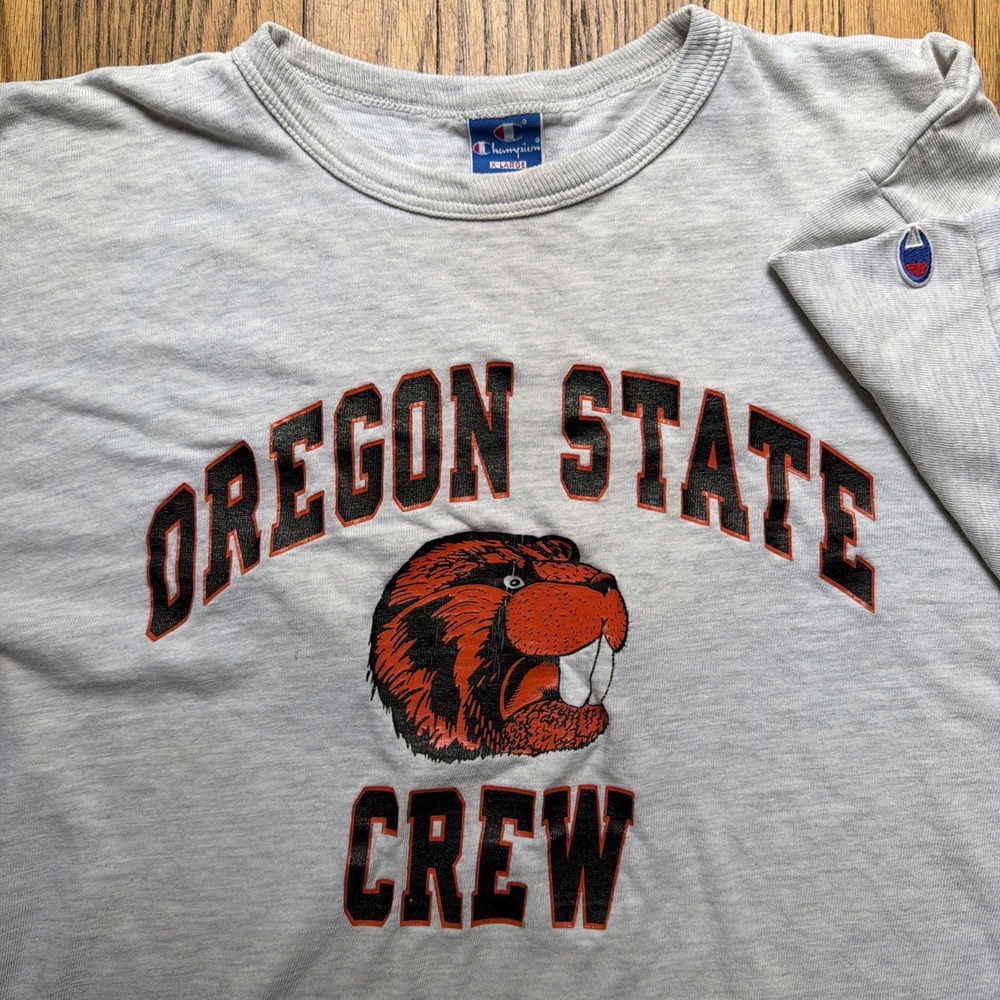 Vintage 90s Oregon State Beavers Crew Champion T-Shirt Gray XL Made USA NCAA